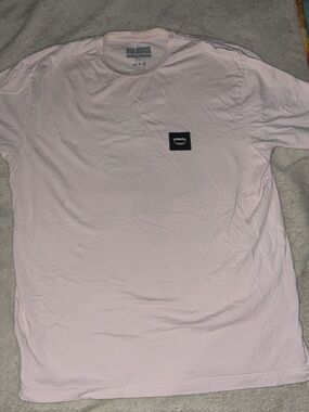 Chomp Men’s Crew Neck T-Shirt - Pale Pink with Black Chest Patch